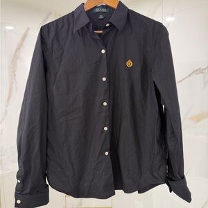Lauren Ralph Lauren Black Button Down Shirt Embroidered Crest Logo Woman’s Large